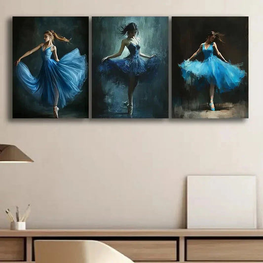 3pcs Blue Ballets Dark Beauty Perfect Colorful Wall Art Set Canvas Framed 40x60cm - High Quality Print 100% Australian Made Wall Canvas Ready to Hang