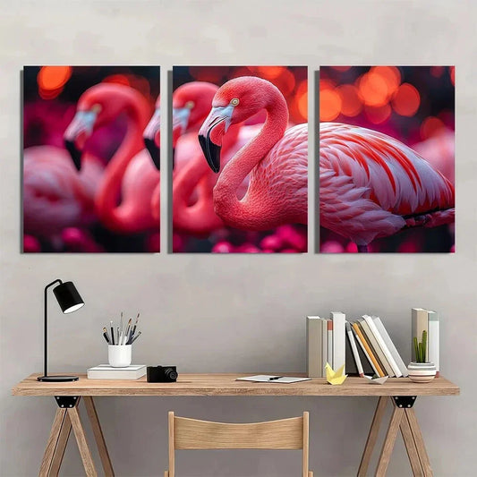 3pcs Vibrant Flamingo Colorful Polka Dot Pattern Metal Print Ready to Hang Art