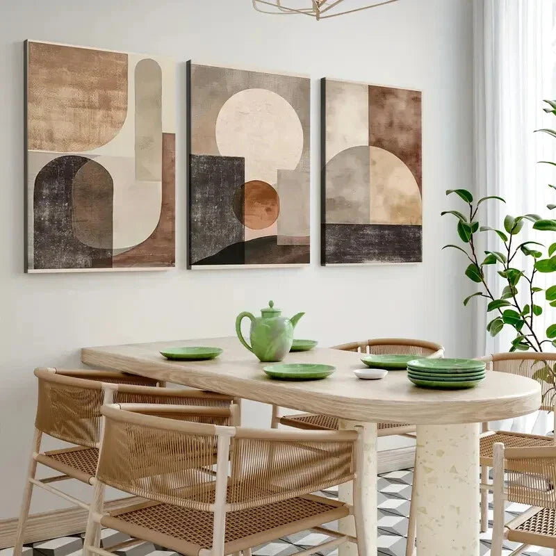 3pcs Abstract Beige Brown Geometric Shapes Brown Wall Art Set Canvas Framed 40x60cm - High Quality Print 100% Australian Made Wall Canvas Ready to Hang