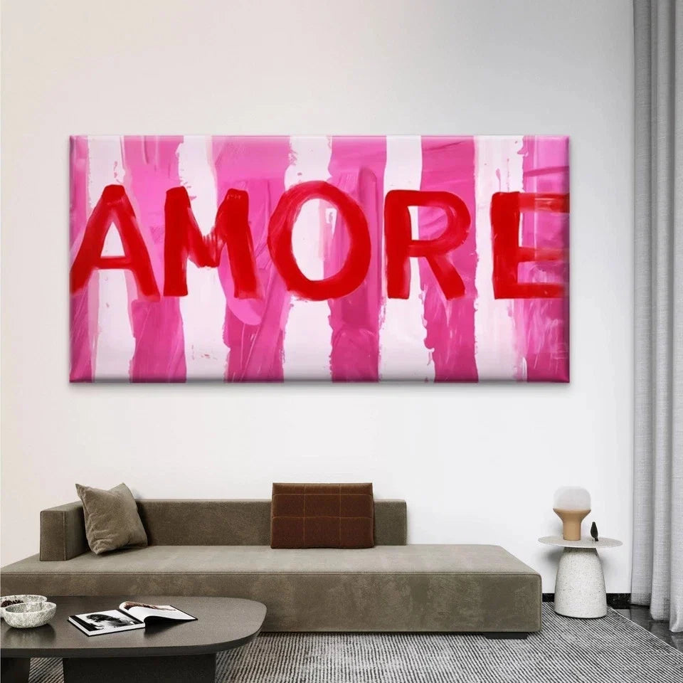 Minimalist Red Love Word Wall Art Canvas Office Home Room Framed 80x45cm