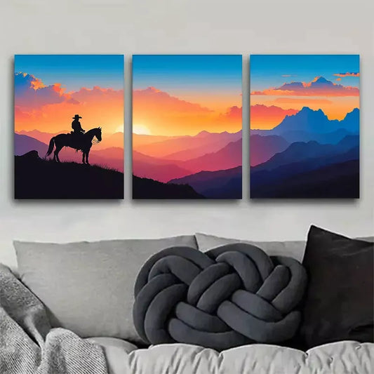 3pcs beautiful vibrant Sunset Rider nature Wall Art Set Canvas Framed 40x60cm - High Quality Print 100% Australian Made Wall Canvas Ready to Hang