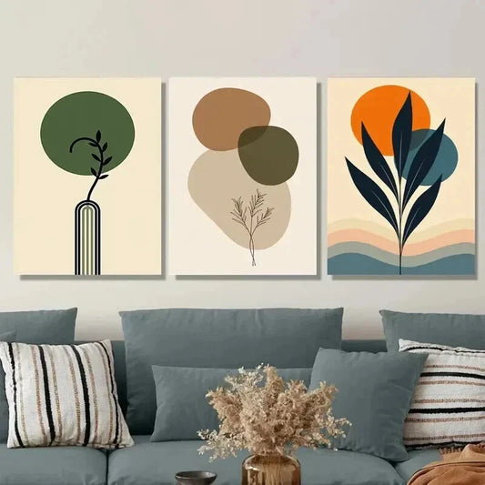 3pcs Botanical Minimalist Style with Neutral Wall Art Set Canvas Framed 40x60cm - High Quality Print 100% Australian Made Wall Canvas Ready to Hang