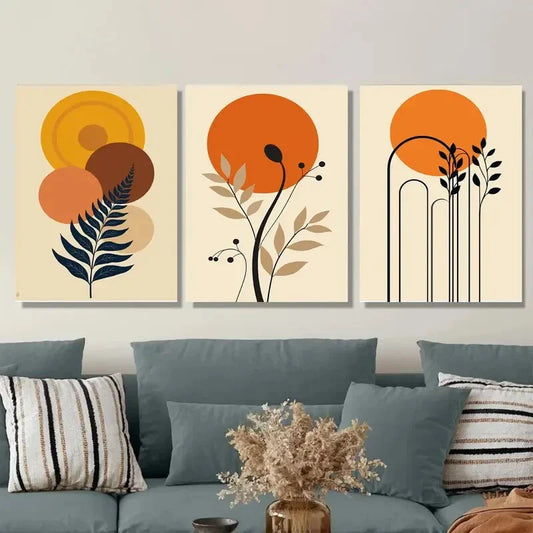 3pcs Boho Style Modern Abstract Metal Print Ready to Hang Art