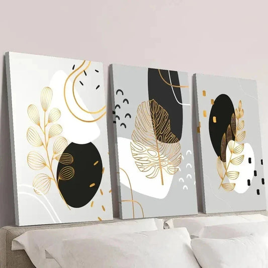 3pcs Minimalist Golden Leaf Decoration Wall Art Set Canvas Framed 40x60cm - High Quality Print 100% Australian Made Wall Canvas Ready to Hang