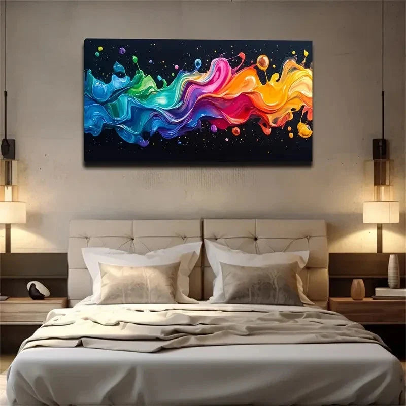 Vibrant Splashing Paint Design Wall Art Canvas Office Home Room Framed 120x60cm