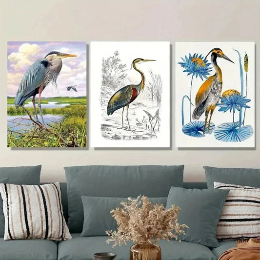 3pcs Herons in Nature Landscape Modern Wall Art Set Canvas Framed 40x60cm - High Quality Print 100% Australian Made Wall Canvas Ready to Hang