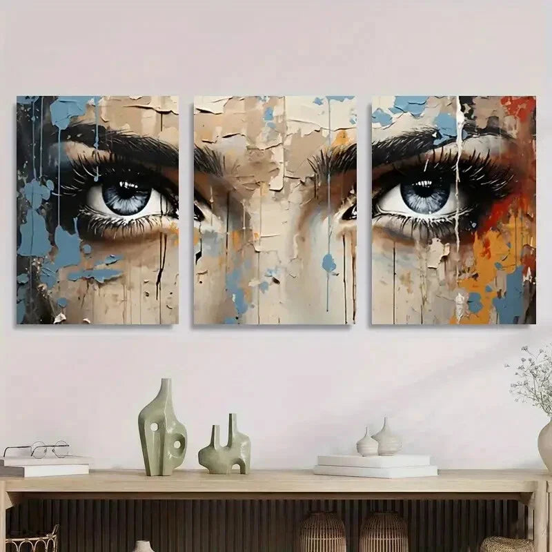 3pcs Vibrant Graffiti Portraits, Contemporar Metal Print Ready to Hang Art