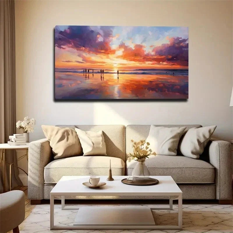 Romantic Beach Sunset Ocean Wall Art Canvas Office Home Room Framed 120x60cm