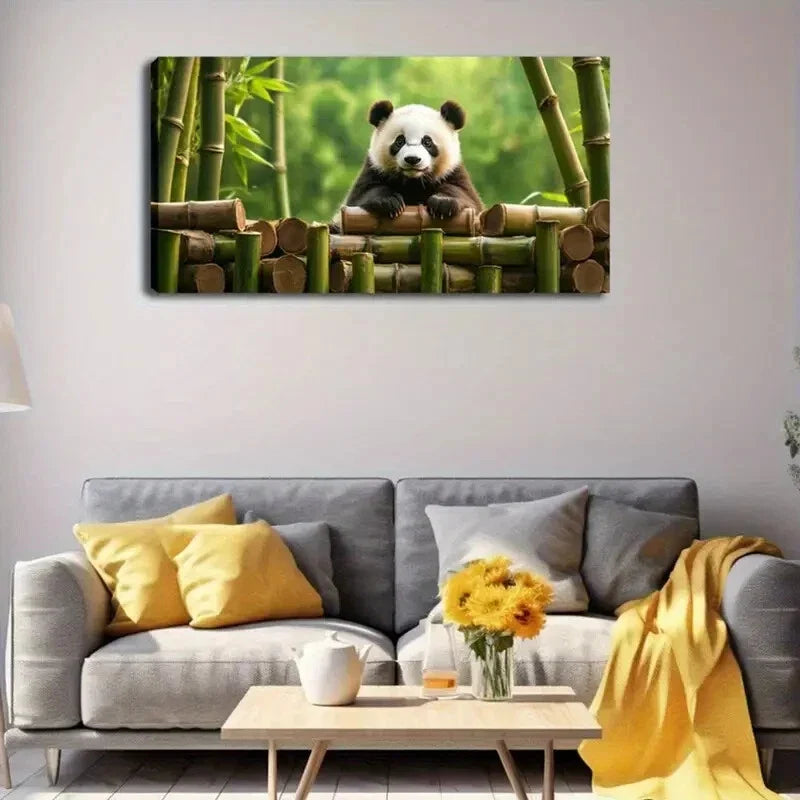 Realistic Panda Snow Bamboo Wall Art Canvas Office Home Room Framed 120x60cm