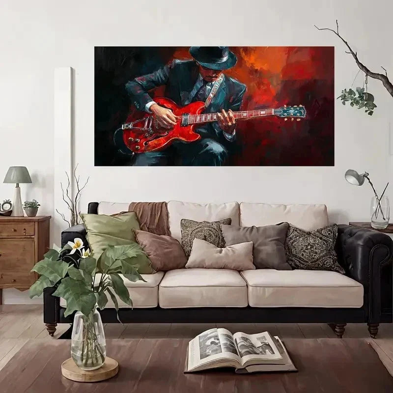 Guitarist Modern Vintage Wall Art Canvas Office Home Room Framed 80x45cm