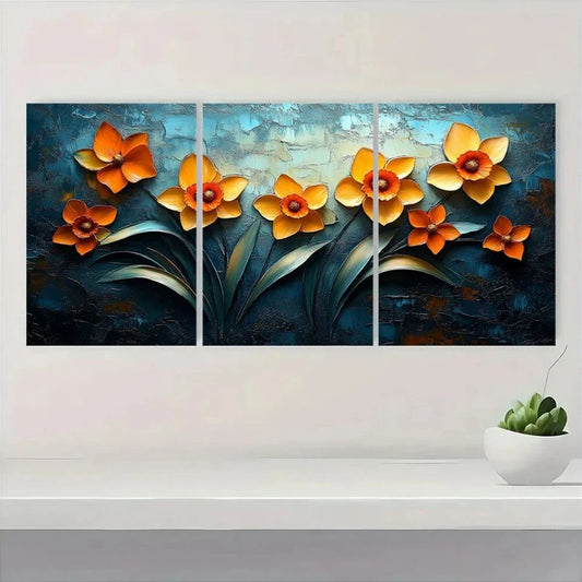 3pcs Vibrant Abstract Daffodil Modern Floral Metal Print Ready to Hang Art
