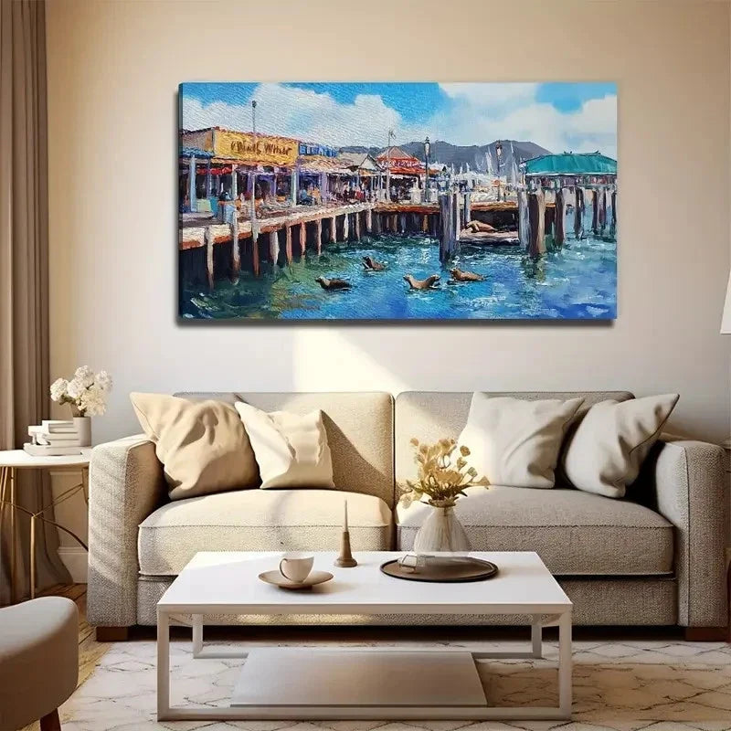 Sea View Decoration Wall Art Canvas Office Home Room Framed 80x45cm