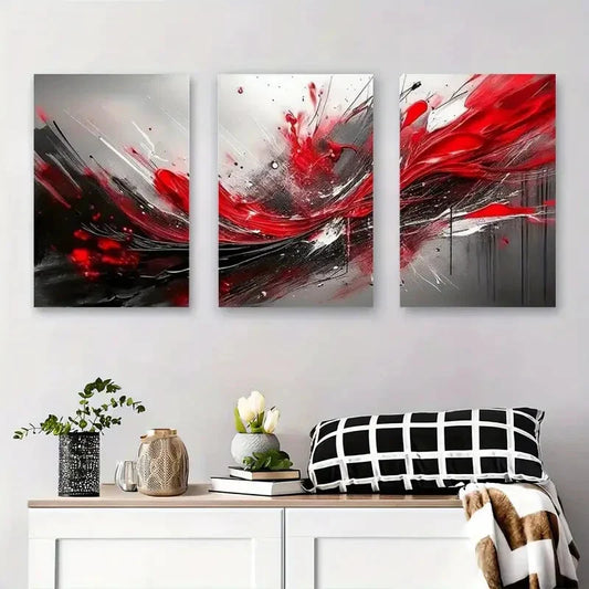 3pcs Vibrant Fluid Art with Bold Splashes Metal Print Ready to Hang Art