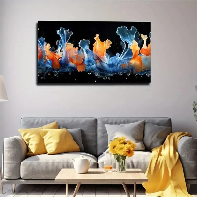 Blue And Orange Liquid Splash Wall Art Canvas Office Home Room Framed 120x60cm