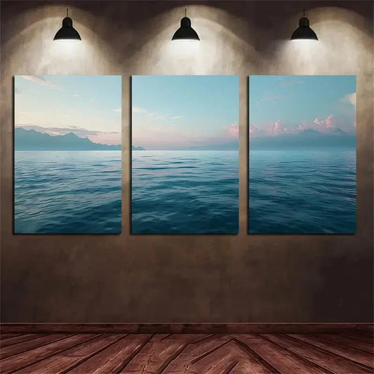 3pcs Sea View Blue Sky White Clouds Metal Print Ready to Hang Art