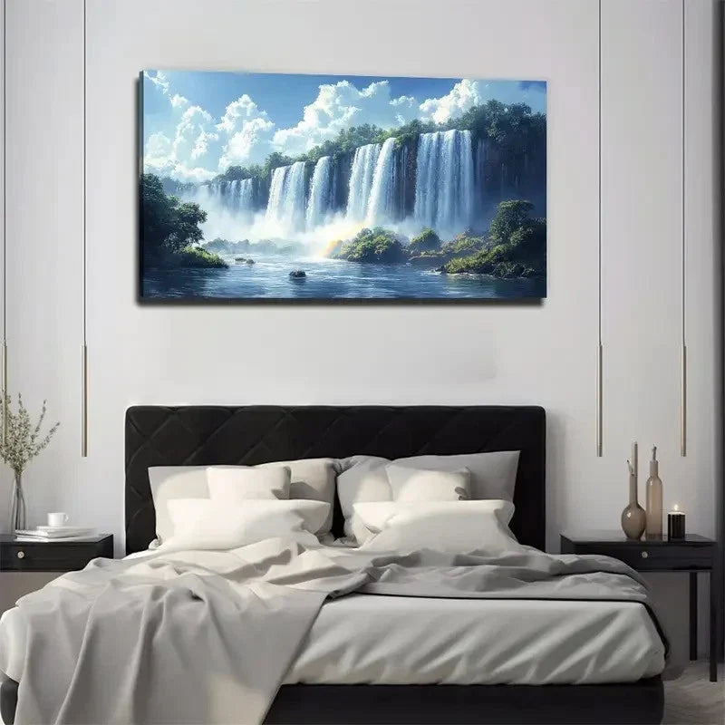 Waterfall Misty Falls & Lush Wall Art Canvas Office Home Room Framed 120x60cm