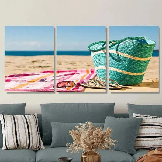 3pcs Beach Scene Vibrant Coastal Metal Print Ready to Hang Art