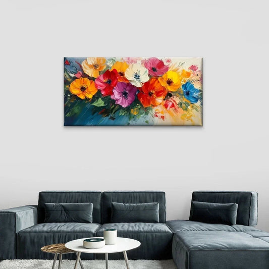 Colorful Flowers Watercolour Wall Art Canvas Office Home Room Framed 80x45cm