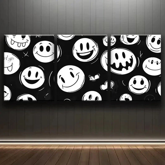 3pcs Joyful Face White Perfect Joy Black Wall Art Set Canvas Framed 40x60cm - High Quality Print 100% Australian Made Wall Canvas Ready to Hang