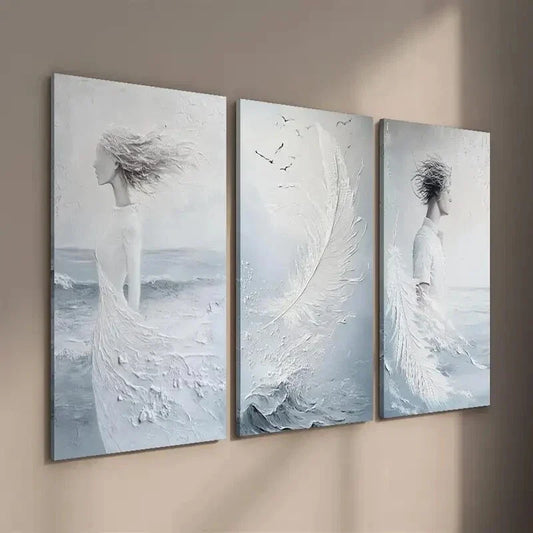 3pcs Abstract Feather Decor Wall Art Set Canvas Framed 40x60cm - High Quality Print 100% Australian Made Wall Canvas Ready to Hang