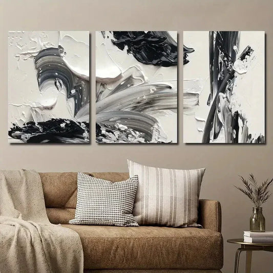 3pcs Abstract Black And White Texture Metal Print Ready to Hang Art