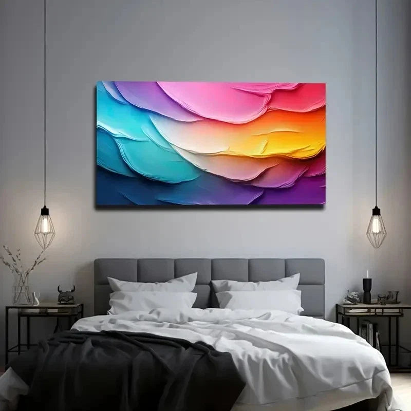 Vibrant Colorful Wave Design Wall Art Canvas Office Home Room Framed 120x60cm