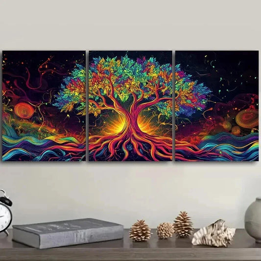 3pcs Psychedelic Tree of Life Colorful Perfect Wall Art Set Canvas Framed 40x60cm - High Quality Print 100% Australian Made Wall Canvas Ready to Hang