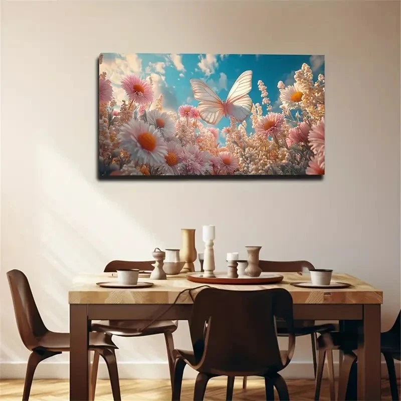 Bohemian Modern Pink Floral Wall Art canvas office home room framed 120x60cm
