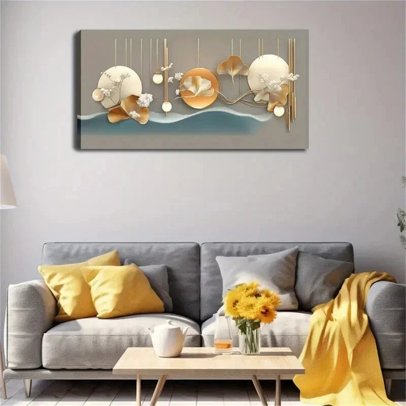 A Round Element Golden Ginkgo Wall Art Canvas Office Home Room Framed 120x60cm