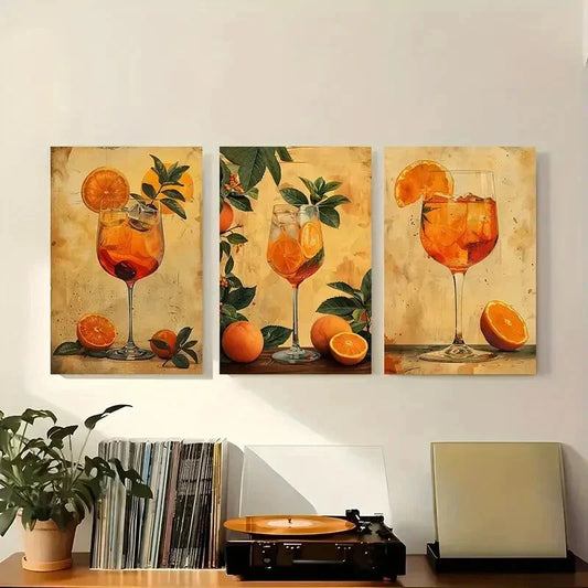 3pcs Vintage Orange Roostertail Metal Print Ready to Hang Art