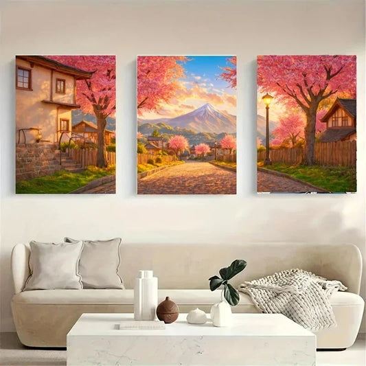 3pcs A Scenic Landscape Featuring a Cobbl Metal Print Ready to Hang Art