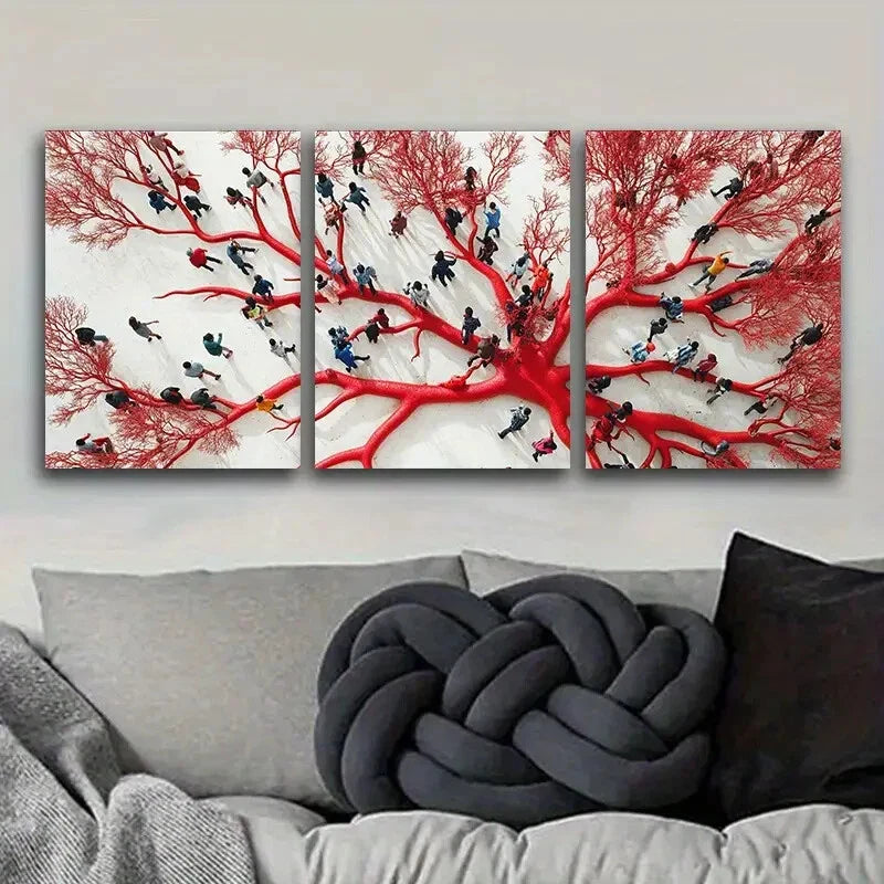 3pcs The red mycelium web Metal Print Ready to Hang Art