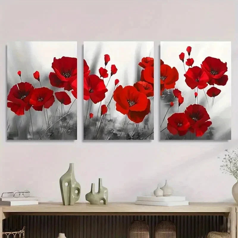 3pcs Elegant Floral Modern Abstract Metal Print Ready to Hang Art