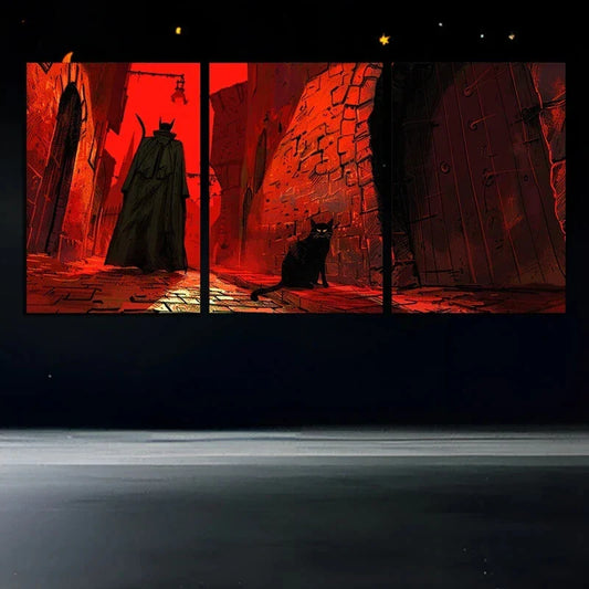 3pcs Black Cat Stunning Red Eyes Red Themed Metal Print Ready to Hang Art