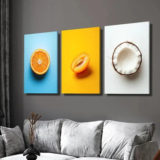 3pcs Orange Slices, Bright Apricot, Coconut Wall Art Set Canvas Framed 40x60cm - High Quality Print 100% Australian Made Wall Canvas Ready to Hang