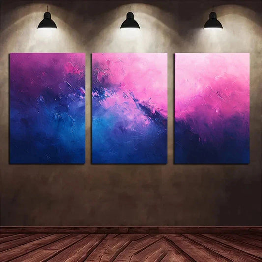 3pcs Pink and Blue Gradient Abstract Metal Print Ready to Hang Art