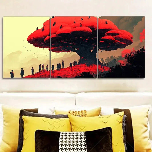 3pcs Mushroom Tree Design Metal Print Ready to Hang Art