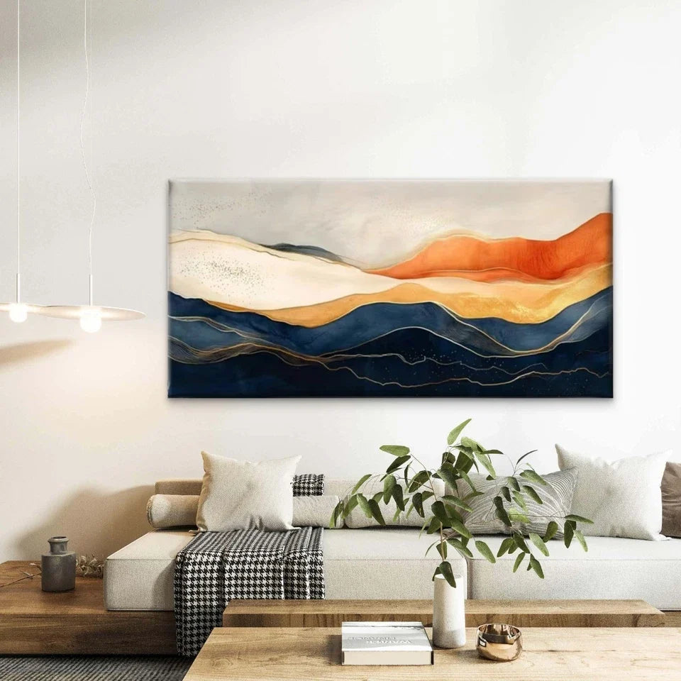 Golden Accents Abstract Wall Art Canvas Office Home Room Framed 80x45cm