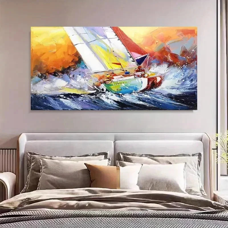 Abstract Sailing Ocean Décor Wall Art Canvas Office Home Room Framed 120x60cm