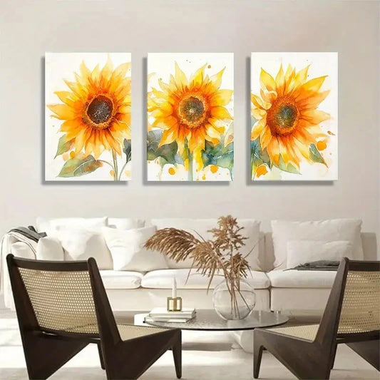 3pcs Vibrant Yellow Floral Brushstrokes Perfect Wall Art Set Canvas Framed 40x60cm - High Quality Print 100% Australian Made Wall Canvas Ready to Hang