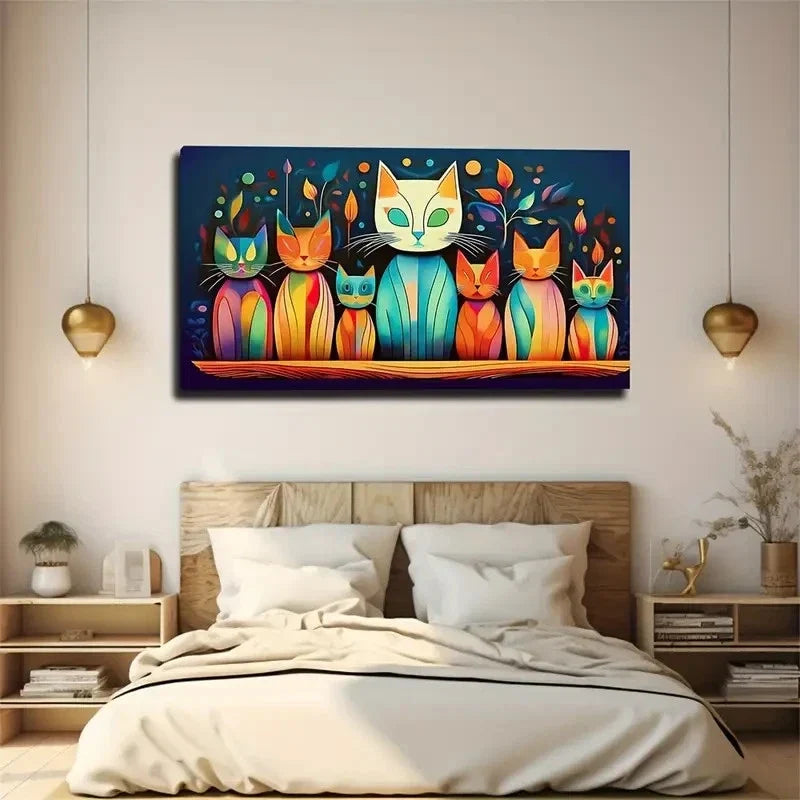 Abstract Cats Modern Décor Wall Art Canvas Office Home Room Framed 120x60cm