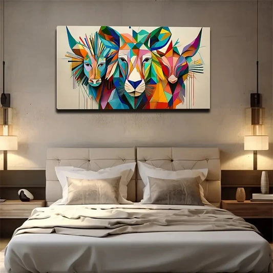 Vibrant Abstract Animal Wall Art Canvas Office Home Room Framed 80x45cm