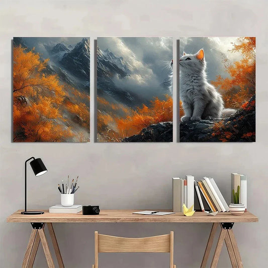 3pcs Cat Animal Painting Nature Metal Print Ready to Hang Art