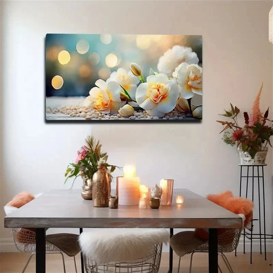 White Floral Botanical Wall Art Canvas Office Home Room Framed 80x45cm