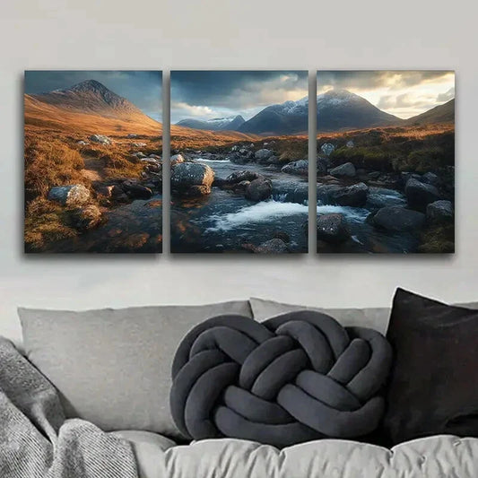 3pcs Modern Landscape Print Metal Print Ready to Hang Art