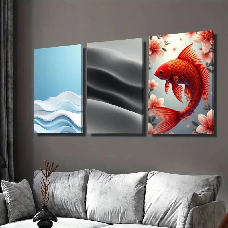 3pcs Modern Abstract Ocean Waves Black Silk Wall Art Set Canvas Framed 40x60cm - High Quality Print 100% Australian Made Wall Canvas Ready to Hang