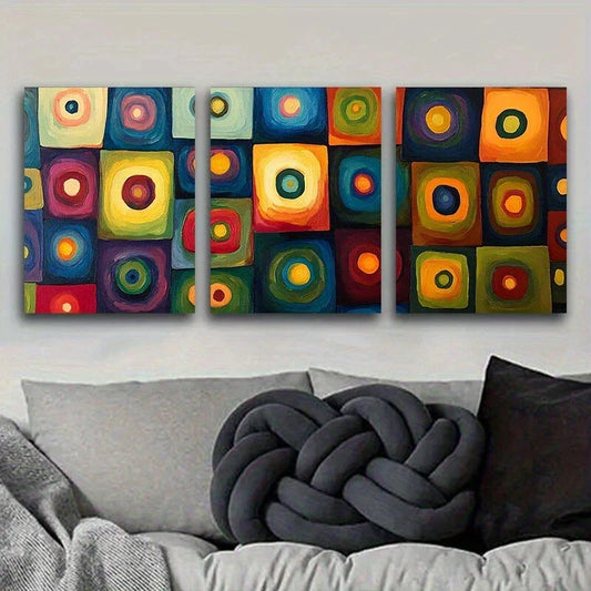 3pcs Abstract Colourful Blocks Yellow Blue Metal Print Ready to Hang Art