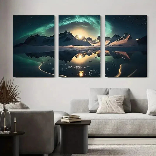 3pcs Northern Lights Mountain Landscape Metal Print Ready to Hang Art