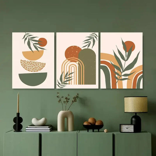 3pcs Boho Abstract Mid Century Painting Metal Print Ready to Hang Art