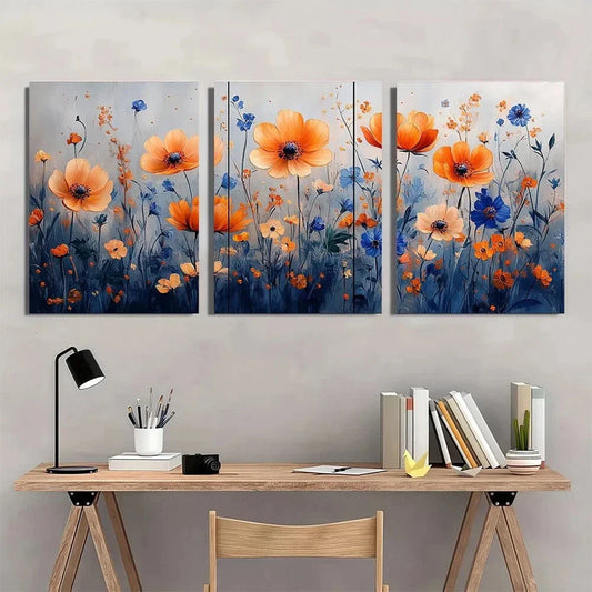 3pcs Boho Floral Vibrant Wildflower & Butterfly Metal Print Ready to Hang Art